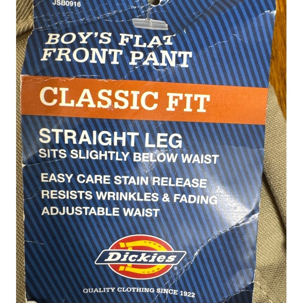 DICKIES Boys Khaki Flat‎ Front Straight Leg Pants Adjustable Waist Size 18H NWT - Picture 9 of 14